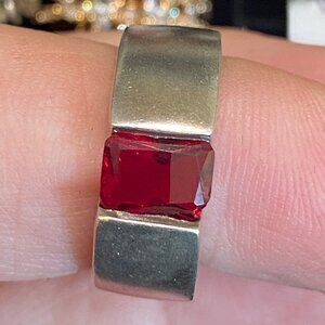 Ring Size 6.5 Red Glass Sterling Silver 925 Women Stone